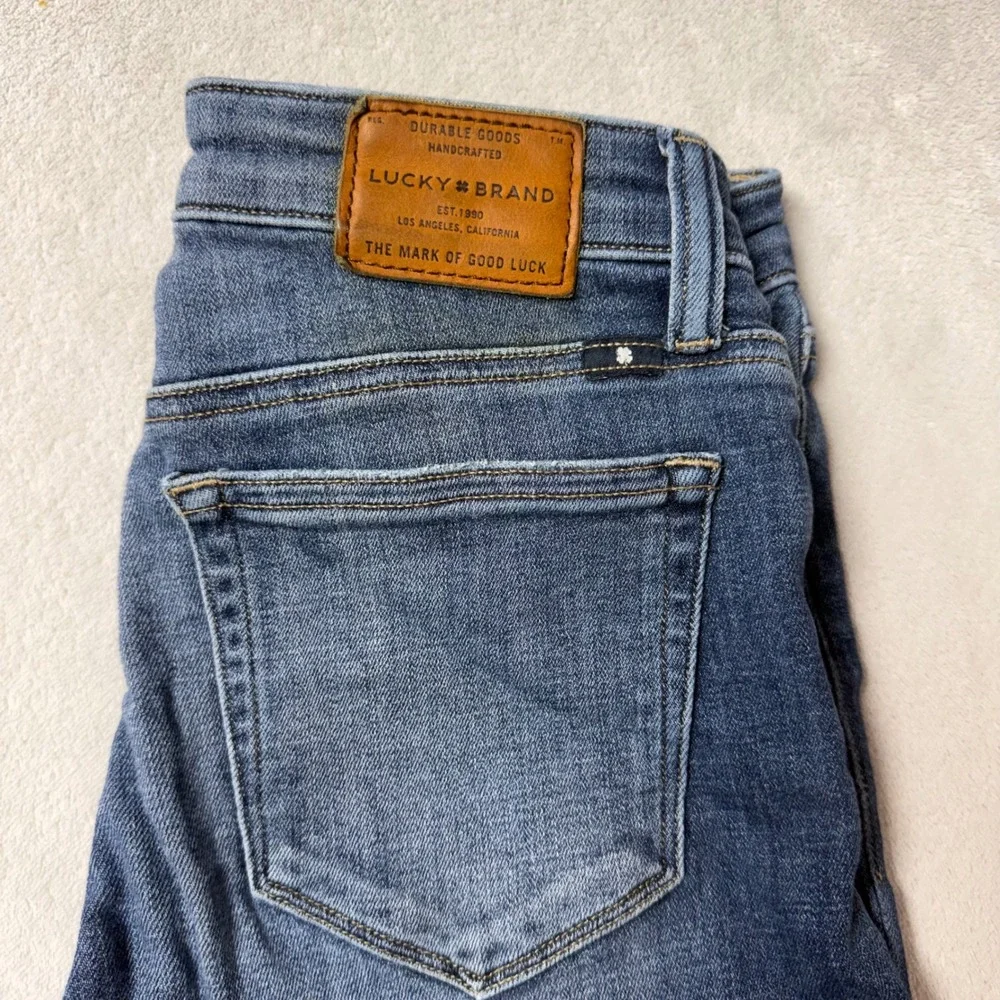 Lucky Brand Skinny Jeans Medium Wash Raw Frayed Step Hem Blue Womens Size 0/25